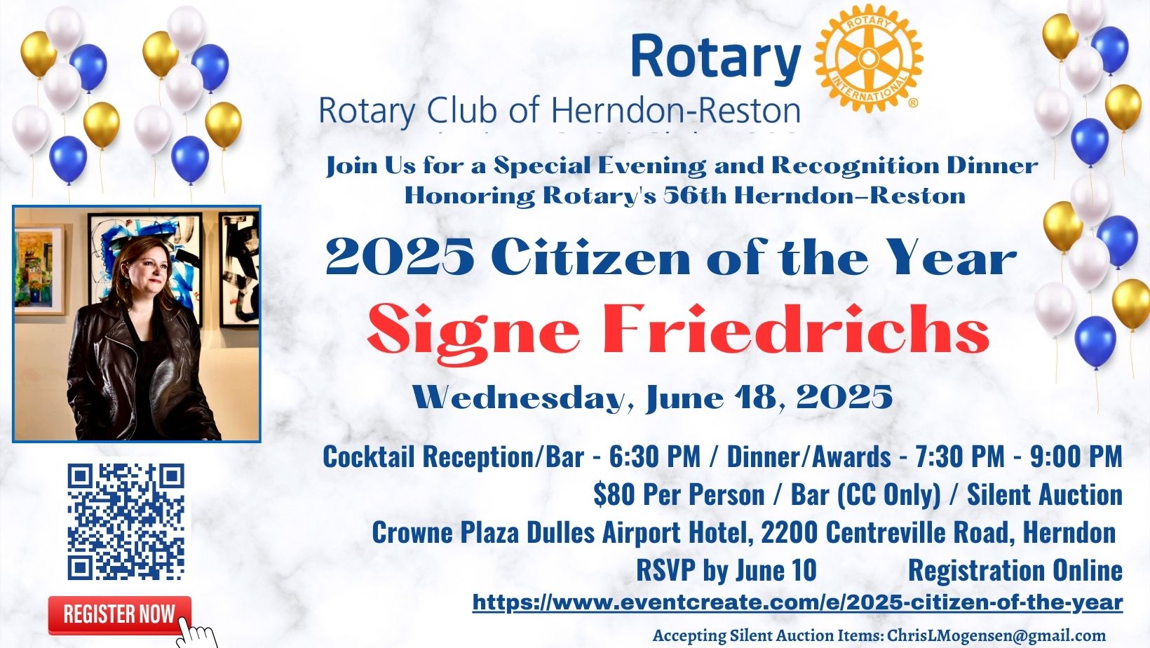 Citizen of the Year 2025 – Signe Friedrichs Rotary Club of Herndon-Reston's 2025 Citizen of the Year Dinner & Club Officer Installation